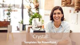  Presentation with sales - Presentation theme with portrait-of-smiling-female-sales background and a coral colored foreground