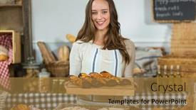  Presentation with staff - Presentation theme consisting of portrait-of-smiling-female-staff background and a coral colored foreground
