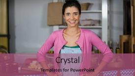  Presentation with hip - Slide set having portrait of smiling female staff standing with hands on hip in market background and a coral colored foreground