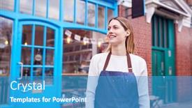 Presentation with female - Slide set enhanced with portrait-of-smiling-female background and a teal colored foreground