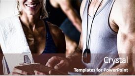  Presentation with pregnancy fitness - Amazing PPT theme having portrait of smiling fitness instructor backdrop and a tawny brown colored foreground