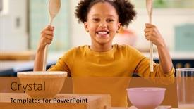  Presentation with spoon - Presentation having portrait-of-smiling-girl background and a gold colored foreground