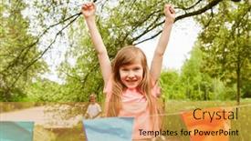  Presentation with finish line - Presentation design consisting of portrait-of-smiling-girl background and a gold colored foreground