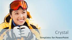  Presentation with smiling little girl - Slides with portrait of smiling girl with sport glasses looking aside background and a sky blue colored foreground