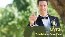  Presentation with flute - Beautiful presentation theme featuring portrait of smiling groom holding champagne flute in garden backdrop and a tawny brown colored foreground