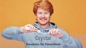  Presentation with toothpaste - Cool new presentation theme with portrait-of-smiling-handsome-young backdrop and a light blue colored foreground