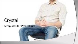  Presentation with office chair - Cool new PPT layouts with portrait of smiling happy man sits on the office chair isolated on white backdrop and a white colored foreground