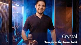  Presentation with hookah - Theme consisting of portrait-of-smiling-hookah-man background and a navy blue colored foreground