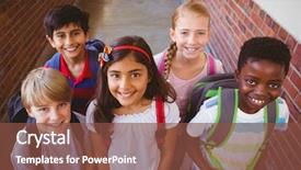  Presentation with school kids - Colorful theme enhanced with portrait of smiling little school backdrop and a tawny brown colored foreground