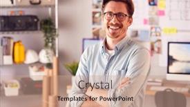  Presentation with architect - Presentation theme having portrait-of-smiling-male-architect background and a coral colored foreground