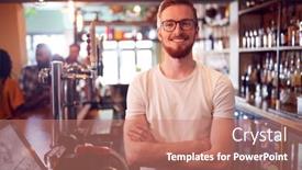  Presentation with bar - Colorful presentation design enhanced with portrait-of-smiling-male-bar backdrop and a coral colored foreground
