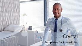  Presentation with doctor office - Audience pleasing slide set consisting of portrait of smiling male doctor backdrop and a  colored foreground