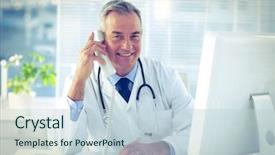  Presentation with crucial conversation - Presentation design consisting of portrait of smiling male doctor background and a lemonade colored foreground