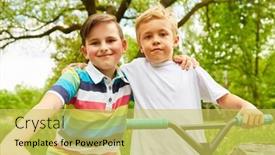  Presentation with bicycles - PPT theme featuring portrait-of-smiling-male-friends background and a yellow colored foreground