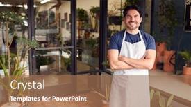  Presentation with plants - Presentation design consisting of portrait-of-smiling-male-owner background and a coral colored foreground