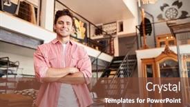  Presentation with fashion - Slide set having portrait-of-smiling-male-owner background and a tawny brown colored foreground