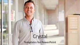  Presentation with school building - Colorful slide set enhanced with portrait of smiling male school backdrop and a soft green colored foreground