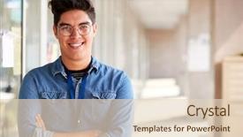  Presentation with school building - Slide deck having portrait of smiling male school background and a lemonade colored foreground