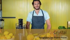  Presentation with staff - Theme consisting of portrait-of-smiling-male-staff background and a  colored foreground