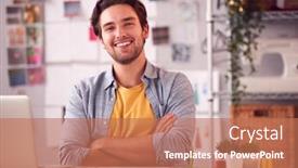  Presentation with student - Amazing PPT layouts having portrait-of-smiling-male-student backdrop and a coral colored foreground