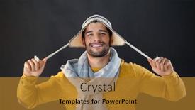  Presentation with black man - Amazing slides having portrait-of-smiling-man-holding backdrop and a gold colored foreground