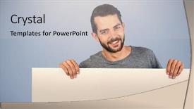  Presentation with cardboard art sculpture - Slide deck featuring portrait of smiling man holding background and a  colored foreground