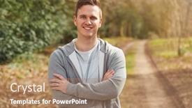  Presentation with running - Presentation design consisting of portrait-of-smiling-man-running background and a coral colored foreground