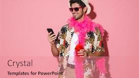  Presentation with soda - Colorful presentation design enhanced with portrait-of-smiling-man-wearing backdrop and a coral colored foreground