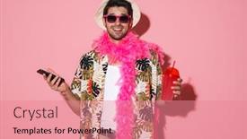  Presentation with soda - Cool new slide set with portrait-of-smiling-man-wearing backdrop and a coral colored foreground