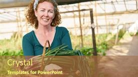  Presentation with farm - PPT theme having portrait-of-smiling-mature-female background and a red colored foreground