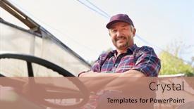  Presentation with tractor - Theme consisting of portrait-of-smiling-mature-male background and a coral colored foreground