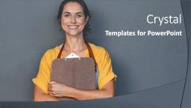  Presentation with apron - Audience pleasing presentation theme consisting of clipboard and looking at camera backdrop and a gray colored foreground