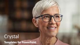  Presentation with contemplating - Colorful presentation theme enhanced with portrait-of-smiling-mature-woman backdrop and a tawny brown colored foreground