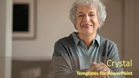  Presentation with covid - Cool new slide deck with portrait-of-smiling-mature-woman backdrop and a violet colored foreground