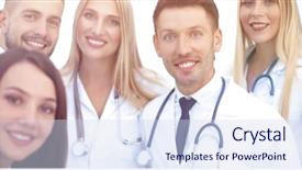  Presentation with medical emergency trauma team - Colorful PPT theme enhanced with portrait of smiling medical team backdrop and a  colored foreground