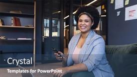  Presentation with wireless communication - Presentation consisting of portrait-of-smiling-mid-adult background and a ocean colored foreground