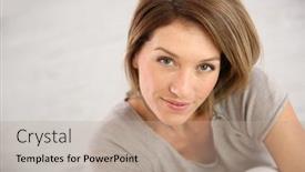  Presentation with aged - Presentation theme with portrait of smiling middle-aged woman background and a mint green colored foreground