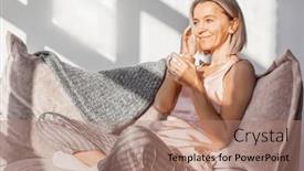  Presentation with beverage tea - Slide set consisting of portrait-of-smiling-middle-aged background and a coral colored foreground