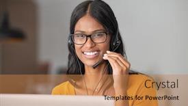  Presentation with video conference - Presentation theme consisting of portrait-of-smiling-middle-eastern background and a coral colored foreground