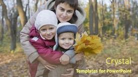  Presentation with maple leaves - Colorful presentation enhanced with portrait of smiling mother embracing children with maple leaves in park backdrop and a coral colored foreground