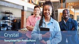  Presentation with multi cultural - Colorful presentation theme enhanced with portrait-of-smiling-multi-cultural backdrop and a ocean colored foreground