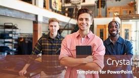  Presentation with multi cultural - Audience pleasing presentation consisting of portrait-of-smiling-multi-cultural backdrop and a red colored foreground