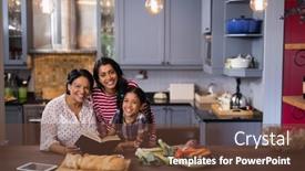  Presentation with generation - Audience pleasing theme consisting of portrait-of-smiling-multi-generation backdrop and a tawny brown colored foreground