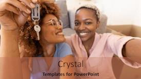  Presentation with togetherness - Slide deck consisting of portrait-of-smiling-multiracial-lesbian background and a coral colored foreground