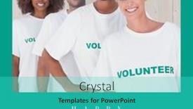 Presentation with support - PPT theme enhanced with portrait-of-smiling-multiracial-volunteers background and a cyan colored foreground