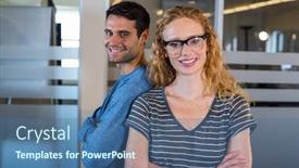  Presentation with partners - Cool new PPT theme with portrait-of-smiling-partners-posing backdrop and a ocean colored foreground