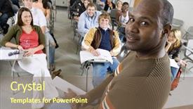  Presentation with professor - Theme with portrait of smiling professor background and a violet colored foreground