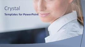  Presentation with receptionist - Slide set enhanced with portrait-of-smiling-receptionist-using background and a sky blue colored foreground