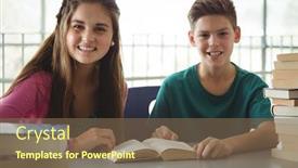  Presentation with school kids reading books - Presentation theme with portrait of smiling school kids reading books in library at school background and a violet colored foreground