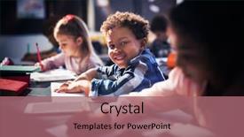  Presentation with homework - Colorful PPT layouts enhanced with portrait of smiling schoolboy doing backdrop and a coral colored foreground